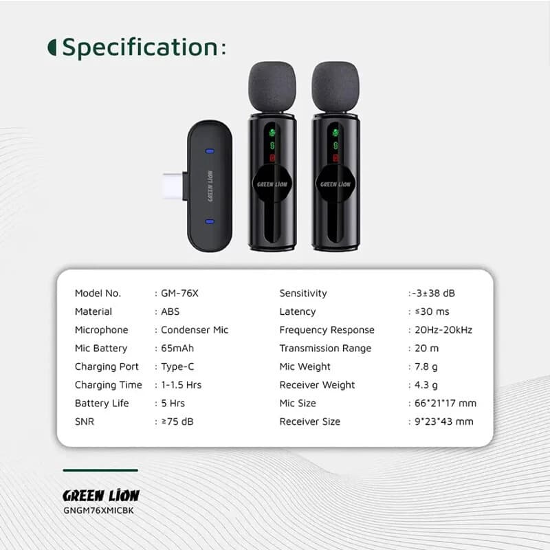 ست میکروفن بی سیم گرین لاین مدل GM-76X با درگاه اتصال USB-C/لایتنینگ/USB-A — تصویر ۳