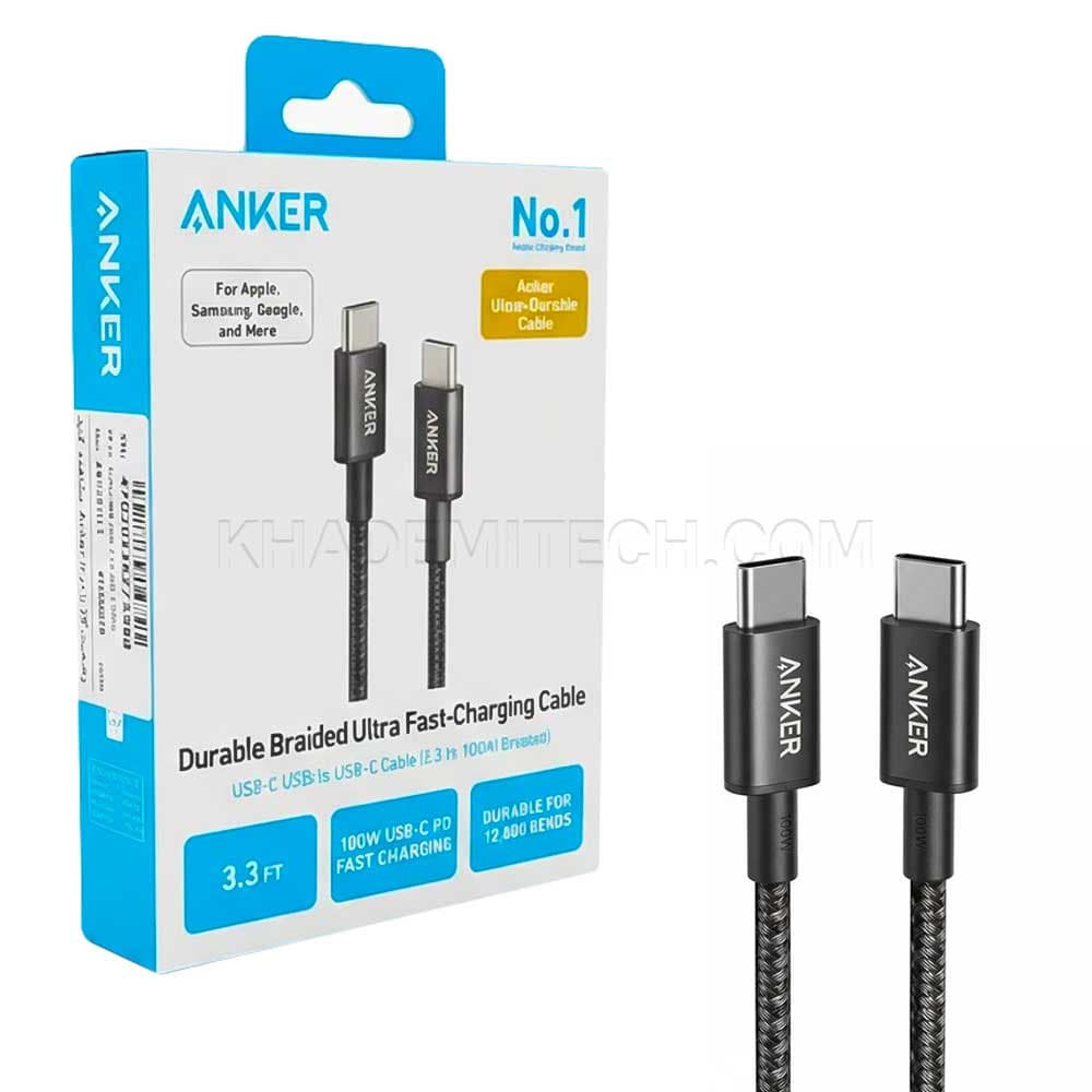 کابل شارژ تبدیل USB-C به USB-C انکر مدل ANKER A8756H11 100W PD TYPE-C مشکی به طول 1 متر