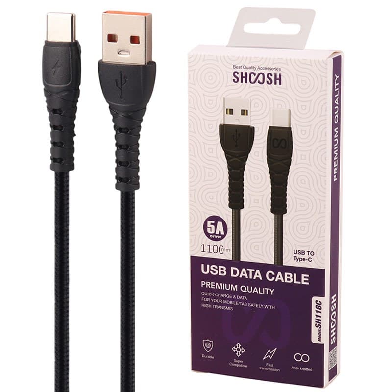 کابل تایپ سی کنفی فست شارژ Shoosh SH118C 5A 1.1m