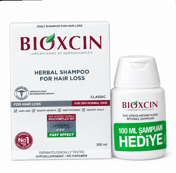 شامپو ضد ریزش بیوکسین کلاسیک موهای نرمال تا خشک 300 + 100 هدیه دار bioxin