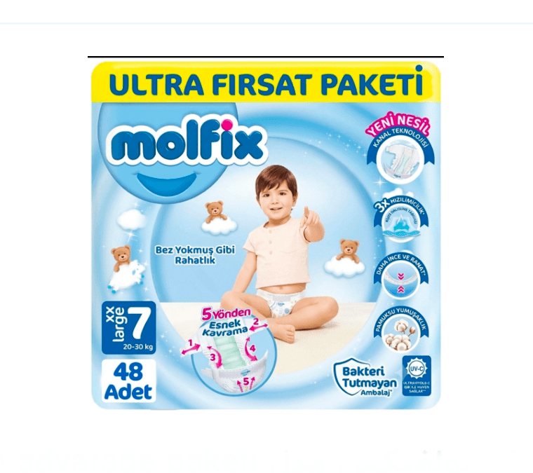 پوشک چسبی مولفیکس ترکیه سایز 7 بسته 48 عددی molfix