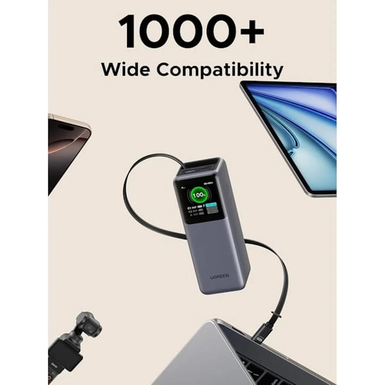 پاوربانک PD فست شارژ UGREEN 20000mAh مدل Nexode 165W خاکستری — تصویر ۵