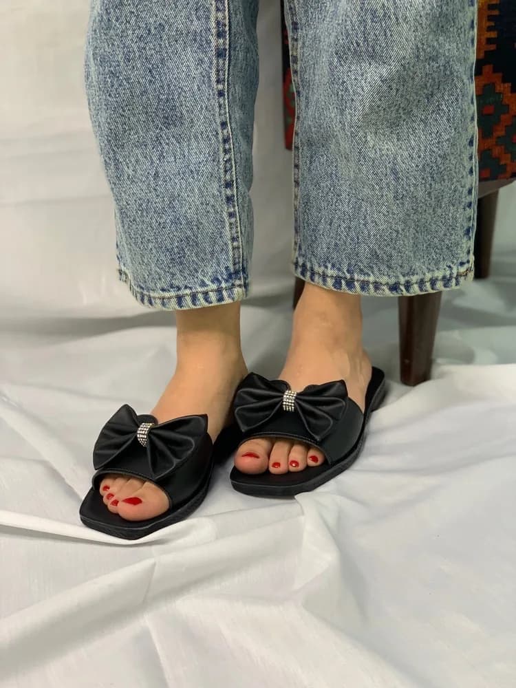 صندل دخترانه پاپیونی تخت نگین‌دار — تصویر ۴