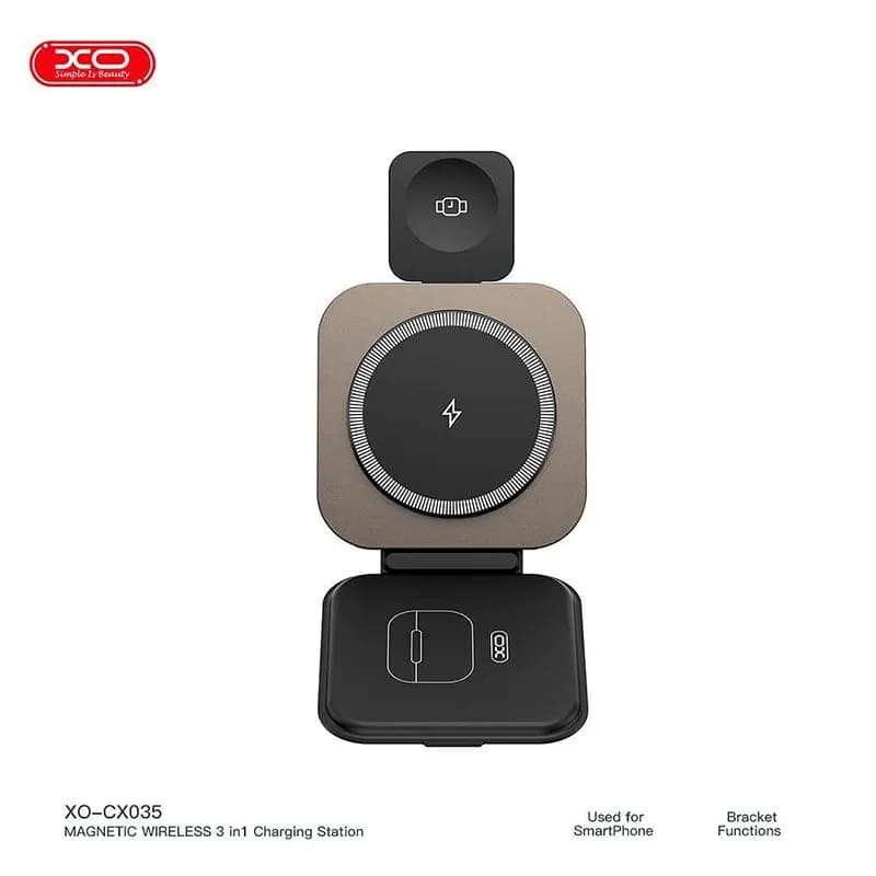 شارژر وایرلس سه کاره و هولدر XO مدل CX035 – مشکی — تصویر ۸