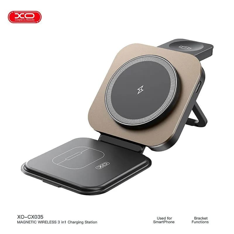 شارژر وایرلس سه کاره و هولدر XO مدل CX035 – مشکی — تصویر ۶