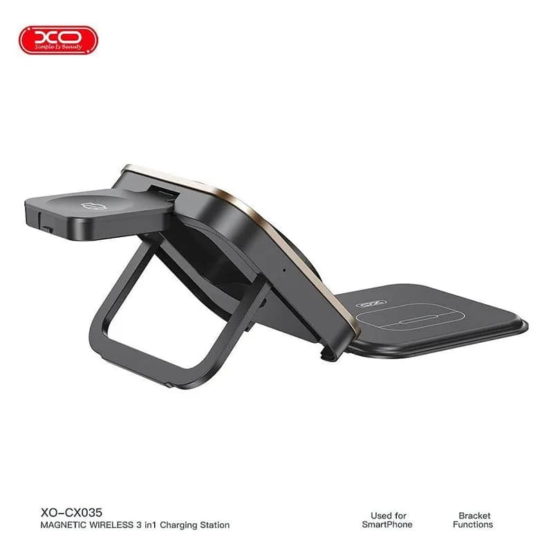 شارژر وایرلس سه کاره و هولدر XO مدل CX035 – مشکی — تصویر ۹