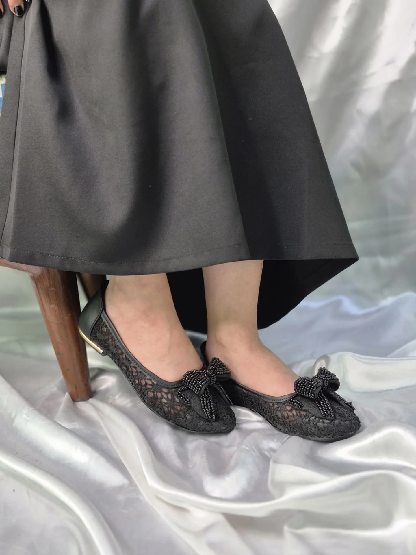 کفش بابت زنانه تخت توری مشکی — تصویر ۷