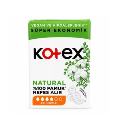 نواربهداشتی نچرال کوتکس پنبه ای ضد حساسیت 20 عددی سایز نرمال kotex