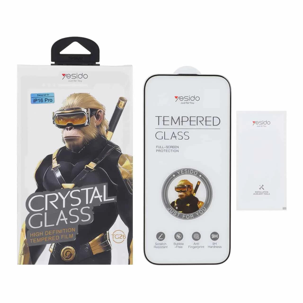محافظ صفحه نمایش شیشه ای اورجینال Crystal Glass Yesido مدل Apple iPhone 17 / iPhone 16 Pro (پک دار)