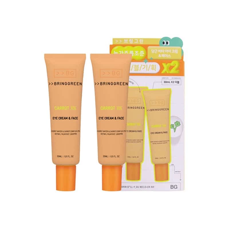پک ۲ عددی کرم دور چشم و صورت هویج برینگ گرین Bring Green مدل Carrot Vita Eye Cream & Face(2*30 میل)