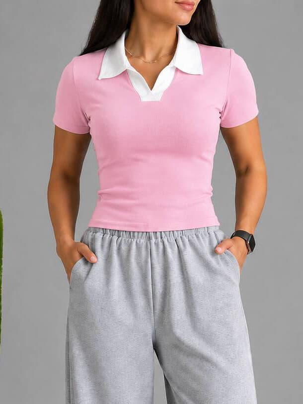 پولوشرت زنانه وارداتی ترک | کش کبریتی اعلا | فری سایز 36 تا 44 | 10 رنگ ترند — تصویر ۶