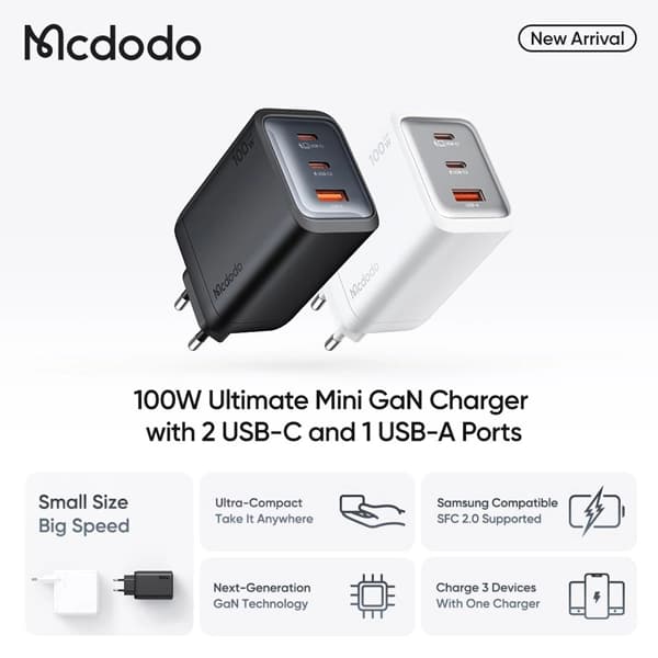 شارژر دیواری مک دودو McDodo CH-0120 توان ۱۰۰ وات — تصویر ۳