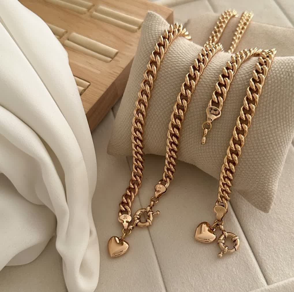 ست دستبند و گردنبند کارتیر درشت ژوپینگ با قفل ملوانی و آویز قلب
