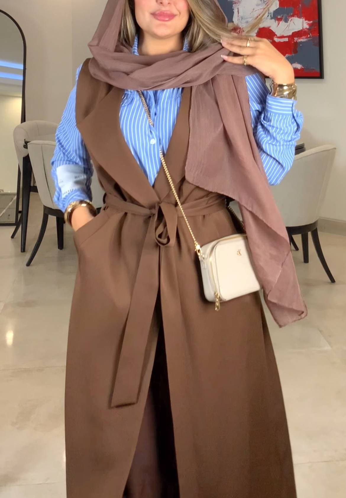 لانگ وست کتی کرپ مازاراتی قهوه ای روشن