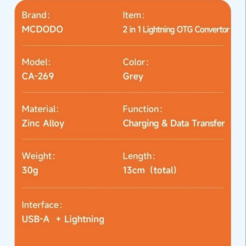 مبدل لایتنینگ به USB OTG/لایتنینگ مک دودو مدل CA-2690 — تصویر ۳