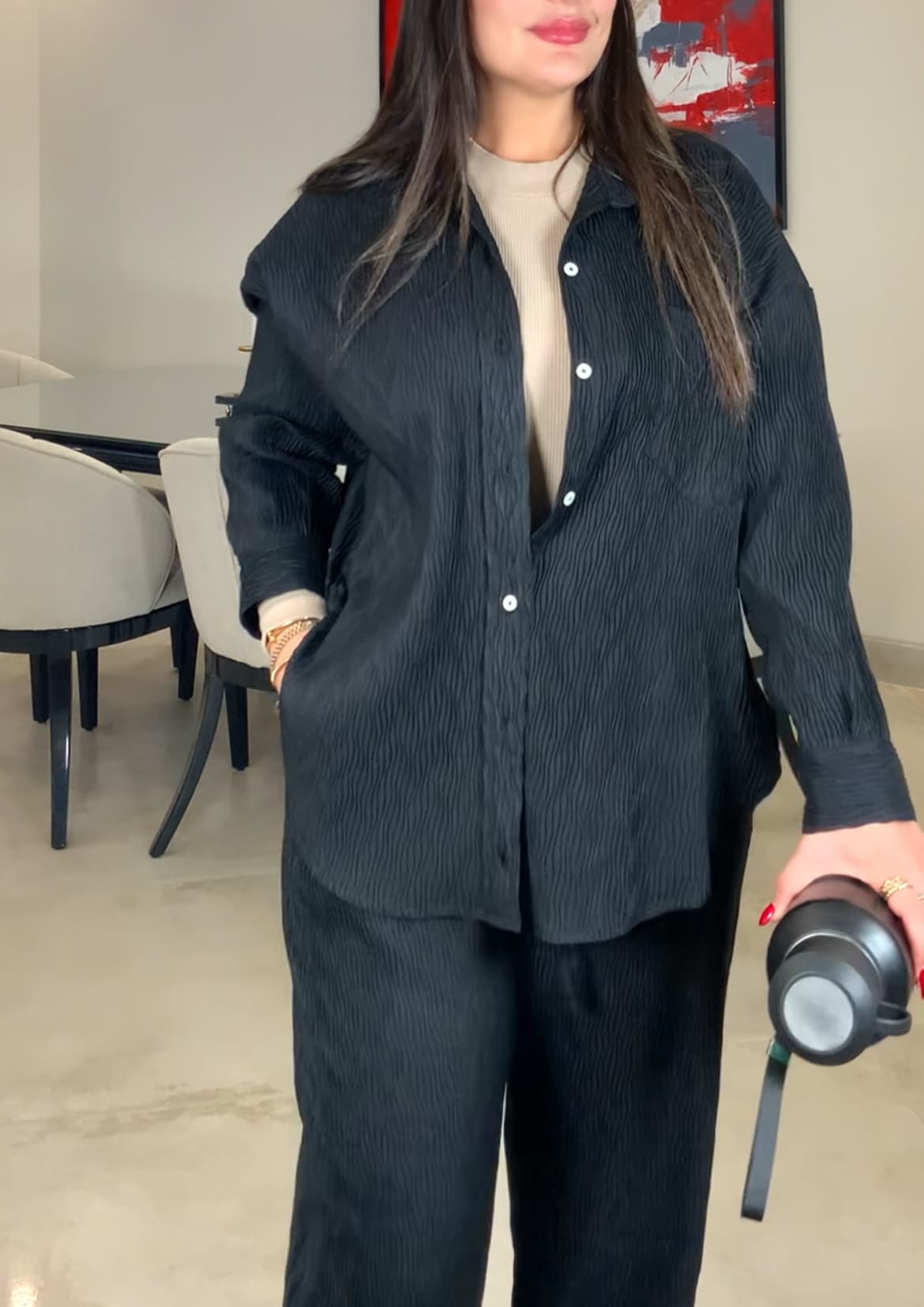 شلوار زنانه پلیسه کرم مدل زارا پلی — تصویر ۷