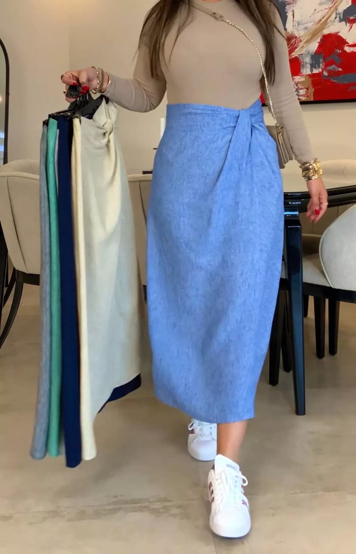 دامن زنانه گره دار لینن زارا کرم — تصویر ۴