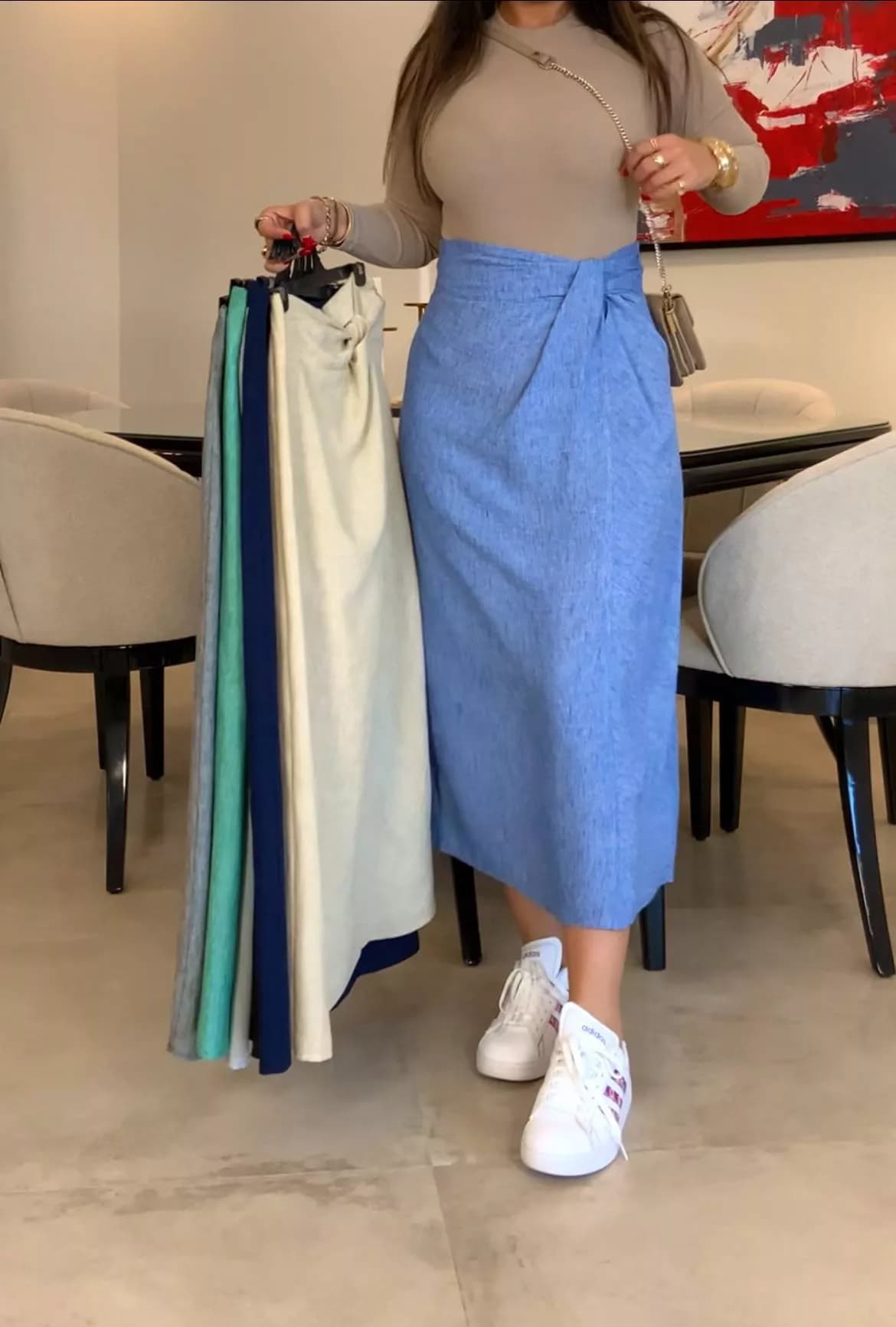 دامن زنانه گره دار لینن زارا کرم — تصویر ۶