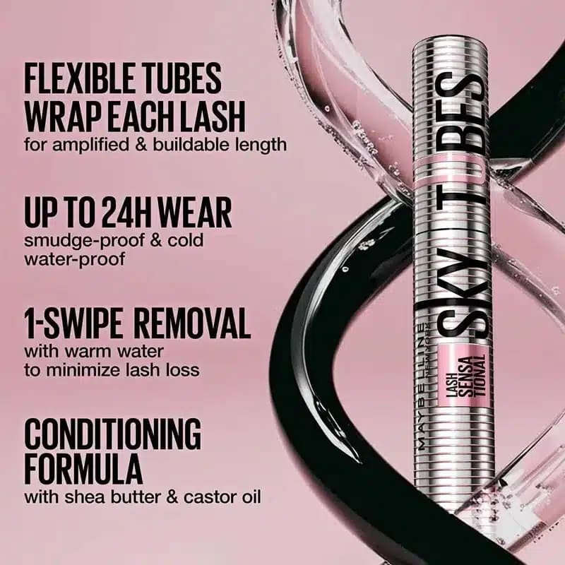 ریمل فوق بلند کننده و جدا کننده مژه میبلین Maybelline مدل Lash Sensational Sky Tubes Tubing Mascara — تصویر ۳