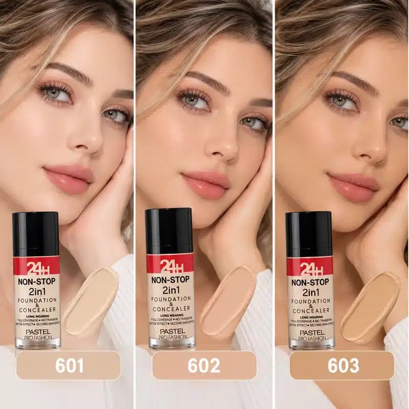 کرم پودر و کانسیلر 2 در 1 پاستل پرو فشن PASTEL PRO FASHION مدل 24H Non Stop کد 603 — تصویر ۶