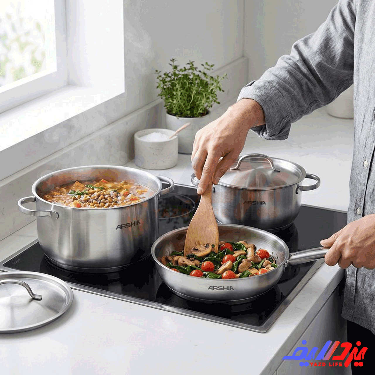 سرویس قابلمه 9 پارچه استیل عرشیا SS180-3870 — تصویر ۷