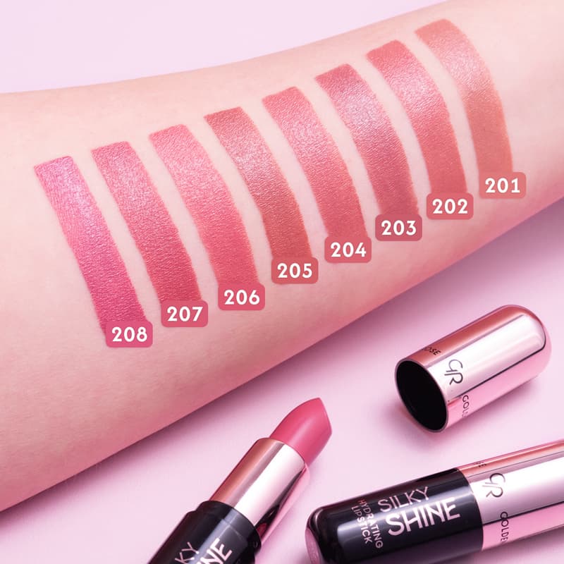 رژلب جامد براق گلدن رز مدل Silky Shine کد 202 — تصویر ۳
