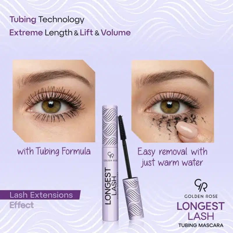 ریمل حجم دهنده و فوق بلند کننده مژه گلدن رز Golden Rose مدل Longest Lash Tubing Mascara — تصویر ۳
