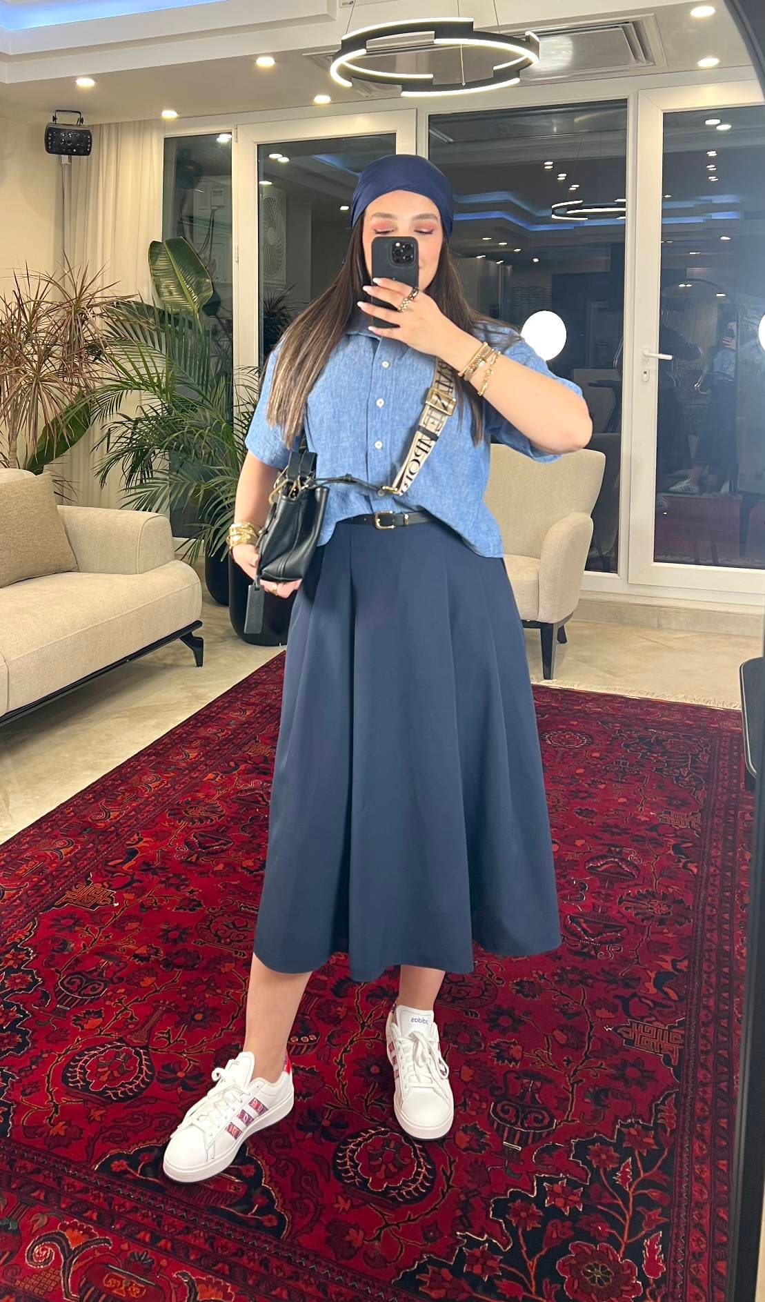 شومیز آستین کوتاه لینن آبی مدل رزی — تصویر ۴