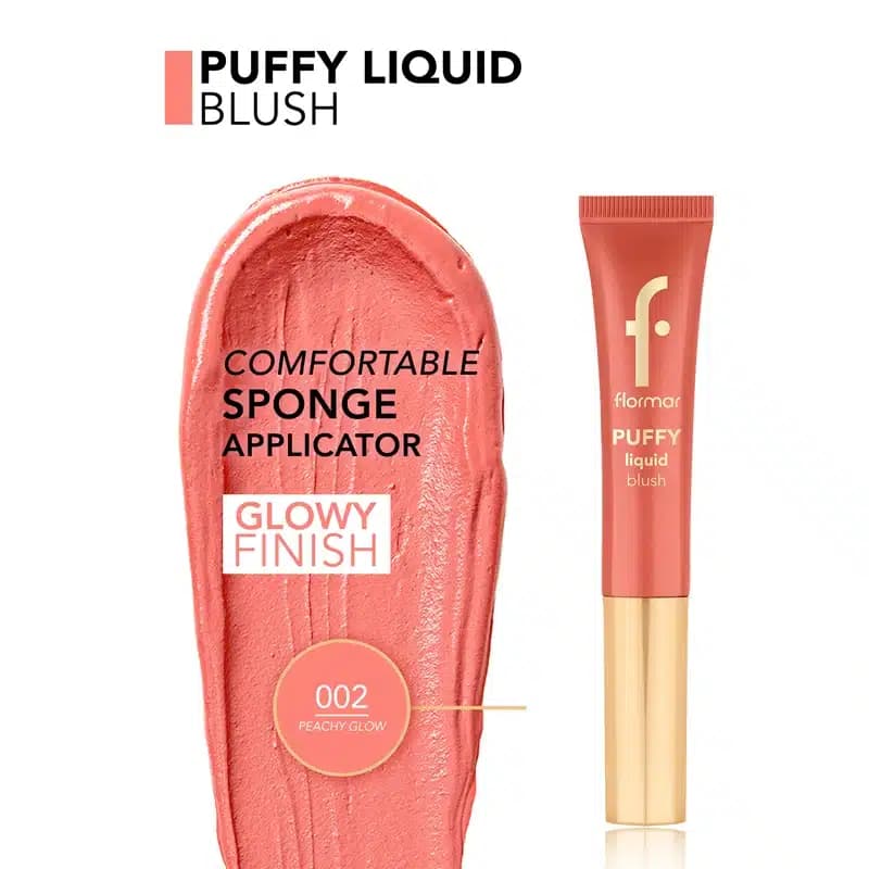 رژگونه مایع سر اسفنجی فلورمار Flormar مدل Puffy Liquid Blush کد 002 رنگ Peachy Glow — تصویر ۲