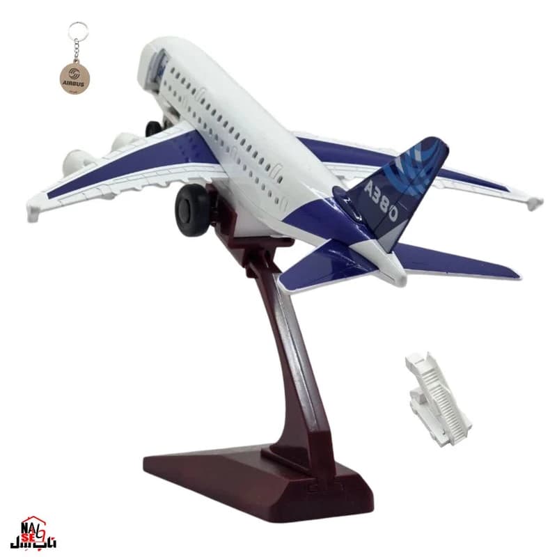 ماکت هواپیما فلزی ایرباس A380 موزیکال چراغ‌دار استنددار — تصویر ۴