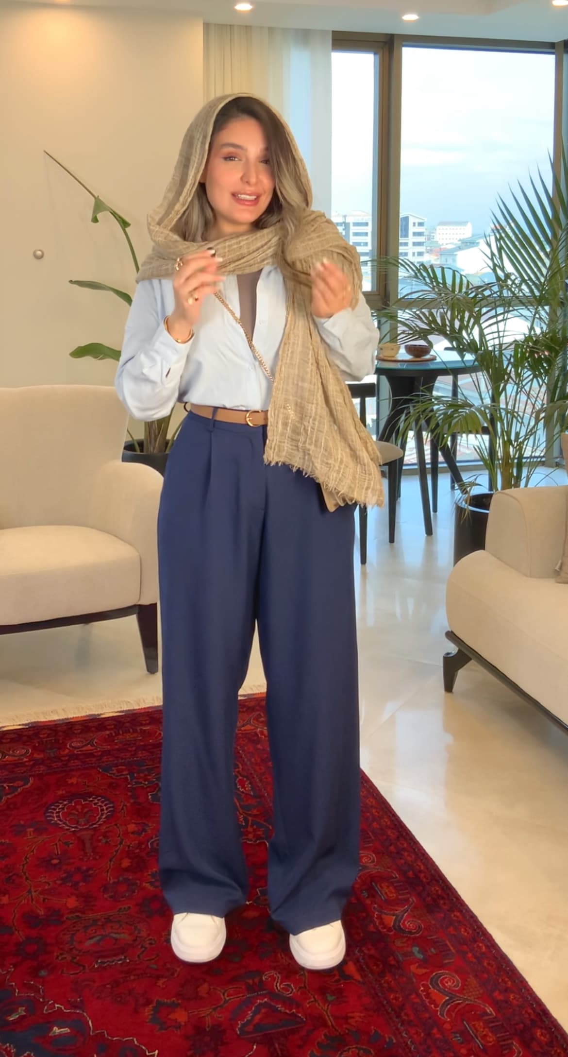 شلوار زنانه بگ مازاراتی جیب دار قهوه ای مدل لابلا — تصویر ۸