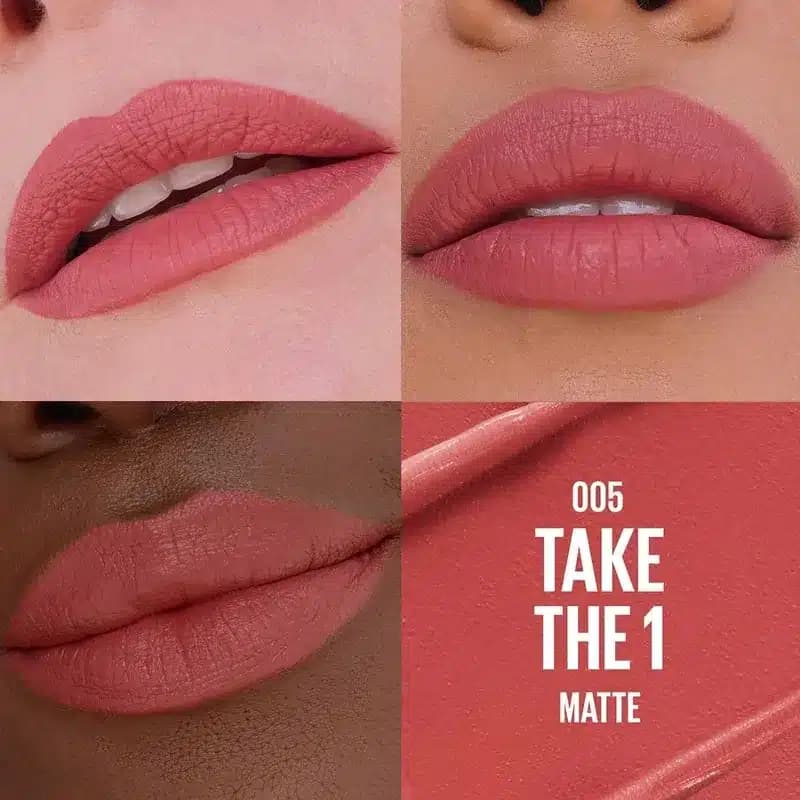 رژلب جامد مات میبلین Maybelline مدل Moisturizing Serum Lipstick کد 05 رنگ Take The 1 — تصویر ۲