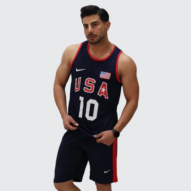 ست مردانه حلقه ای و شلوارک بلند بسکتبالی USA