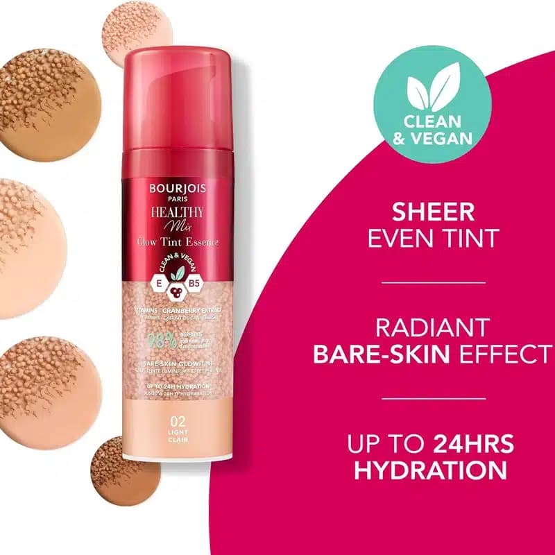 تینت آبرسان و درخشان‌ کننده پوست بورژوآ Bourjois مدل Healthy Mix Glow Tint Essence کد 020 (رنگ Light) — تصویر ۳