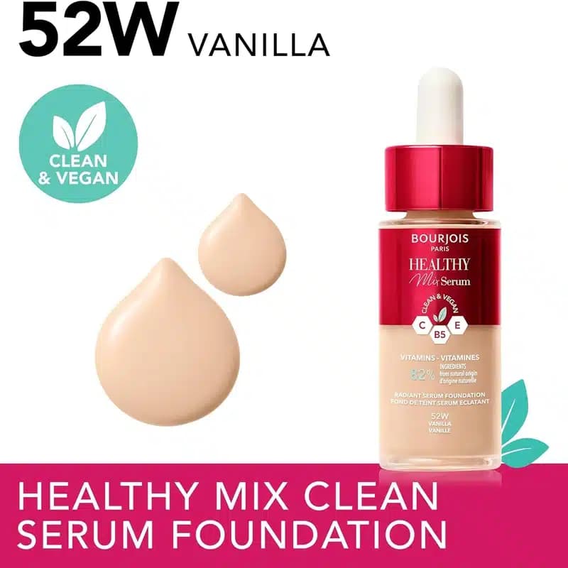 سرم کرم پودر آبرسان بورژوآ Bourjois مدل Healthy Mix Serum Foundation کد 52W رنگ Vanilla — تصویر ۲