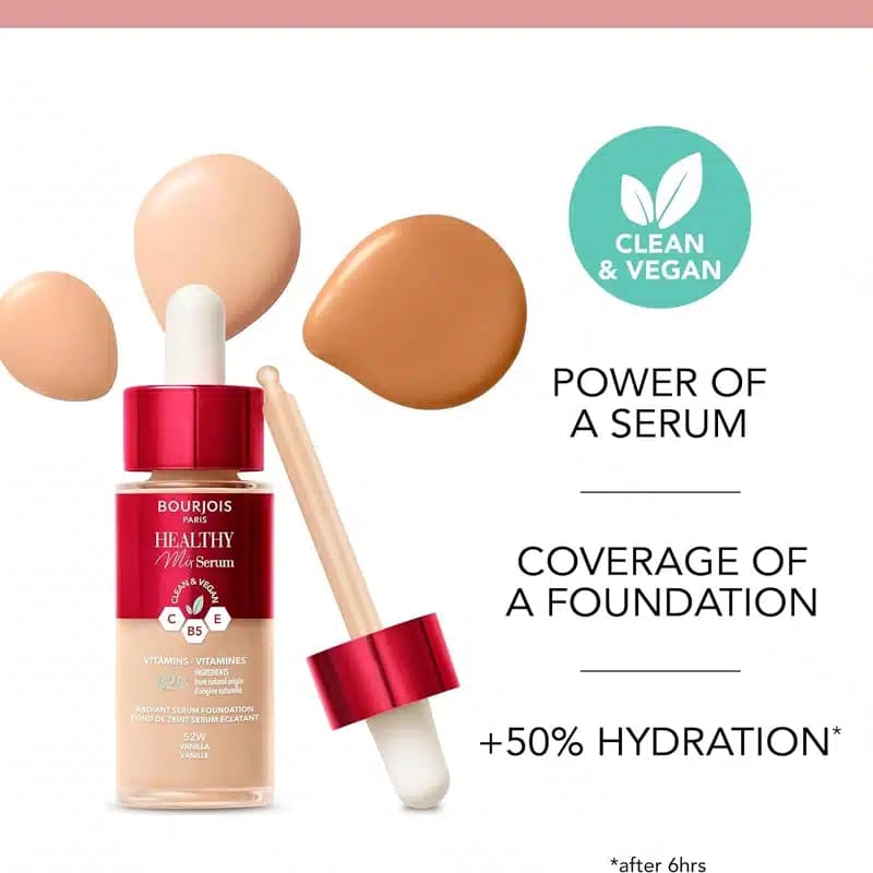 سرم کرم پودر آبرسان بورژوآ Bourjois مدل Healthy Mix Serum Foundation کد 52W رنگ Vanilla — تصویر ۴