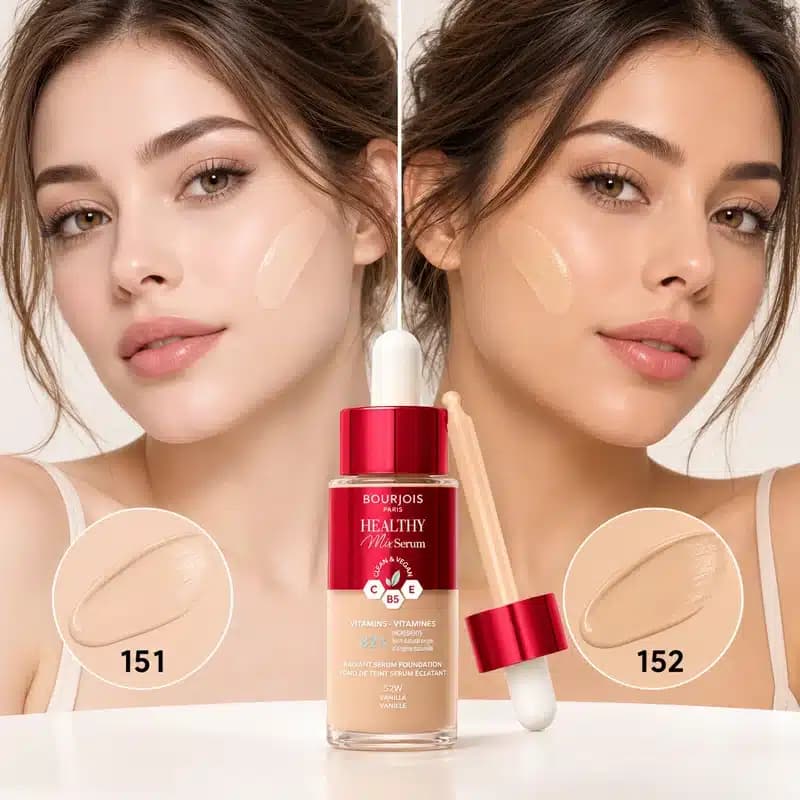 سرم کرم پودر آبرسان بورژوآ Bourjois مدل Healthy Mix Serum Foundation کد 52W رنگ Vanilla — تصویر ۵