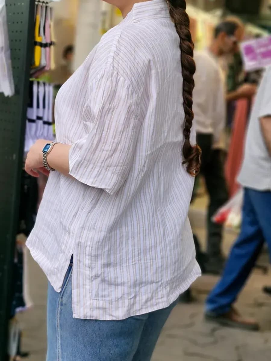 شومیز راه راه کرم — تصویر ۴