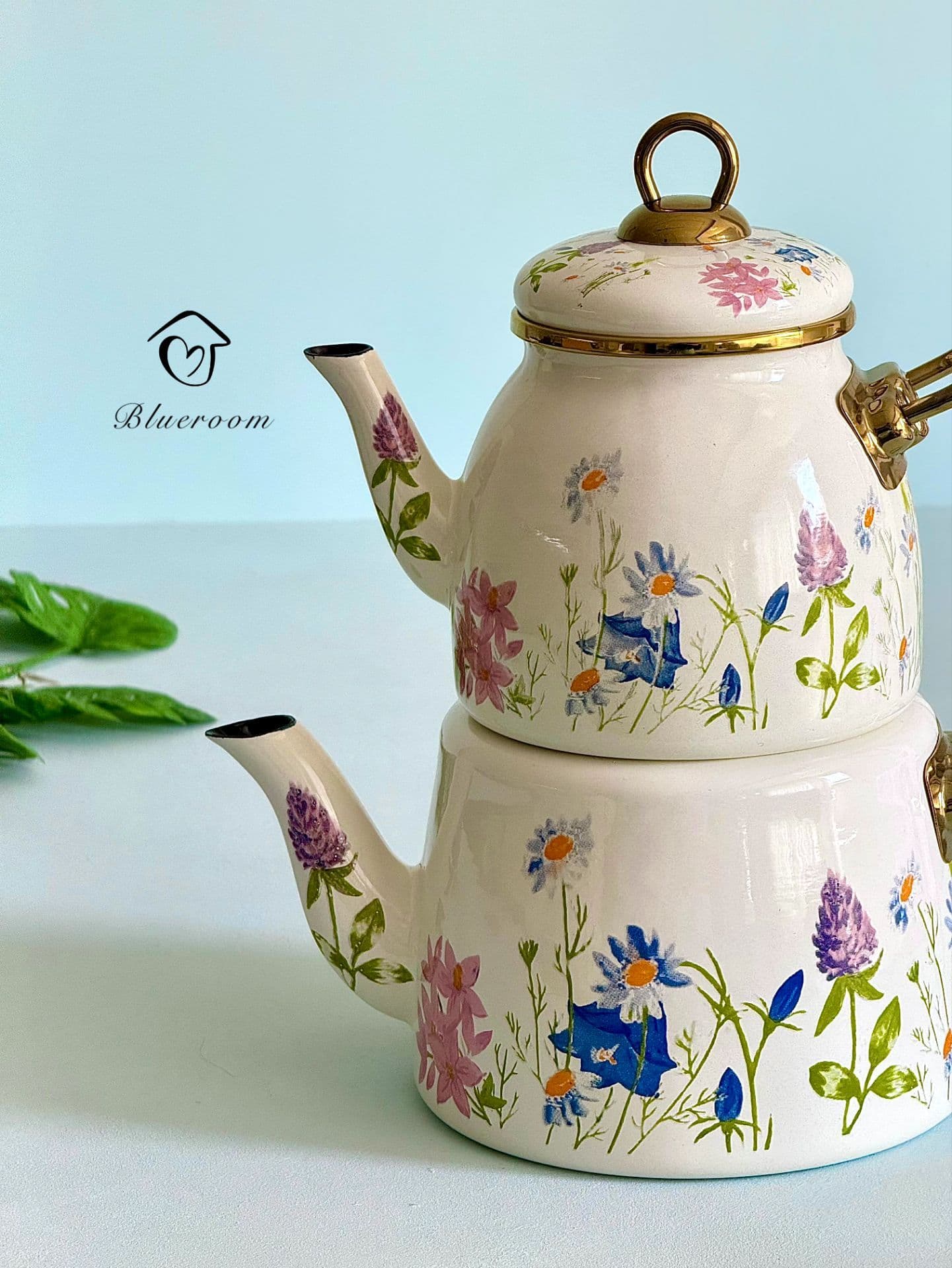 ست کتری و قوری لعابی طرح گلدار فانتزی