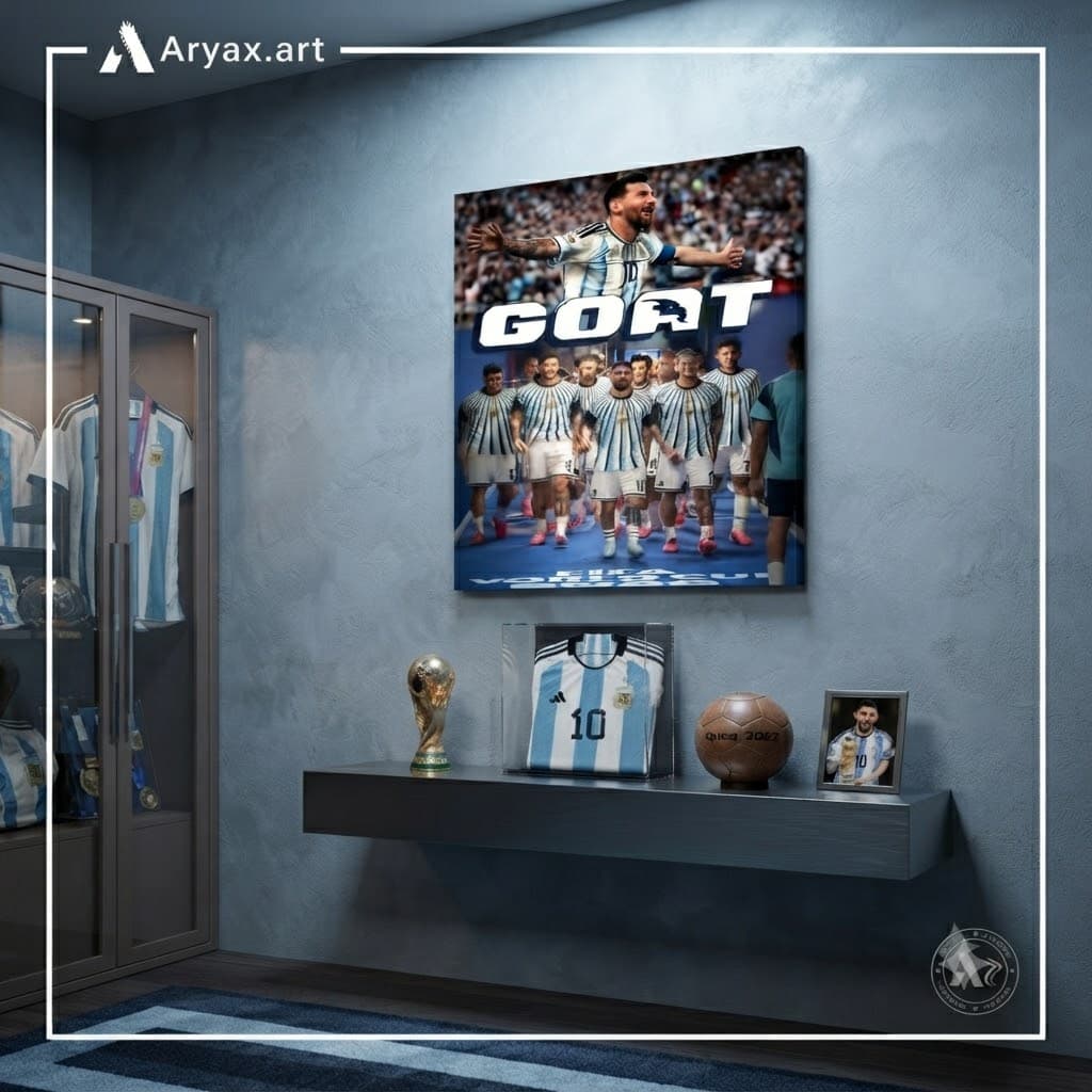 تابلو لیونل مسی با لباس آرژانتین طرح GOAT کد c209