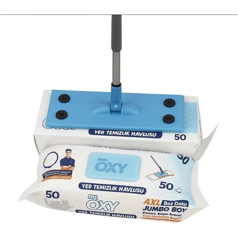 ست تی دسته دار و دستمال مرطوب مخصوص تی مستر اوکسی Mr. Oxy قابل شستشو بسته 50 عددی — تصویر ۷