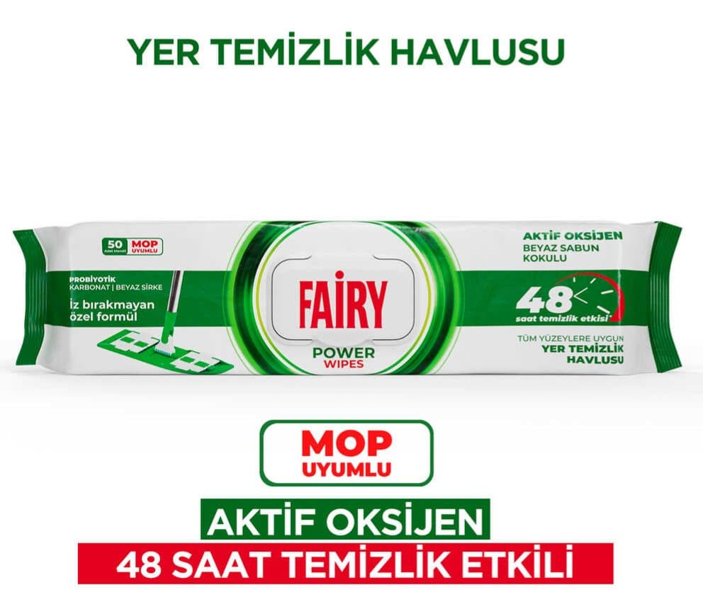 دستمال مرطوب مخصوص تی فیری Fairy قابل شستشو رایحه صابون سفید بسته 50 عددی