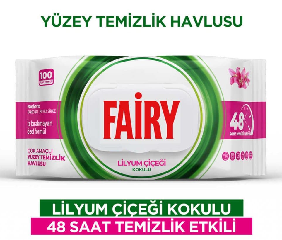 دستمال مرطوب چند منظوره سطوح فیری Fairy رایحه لیلیوم بسته 100 عددی
