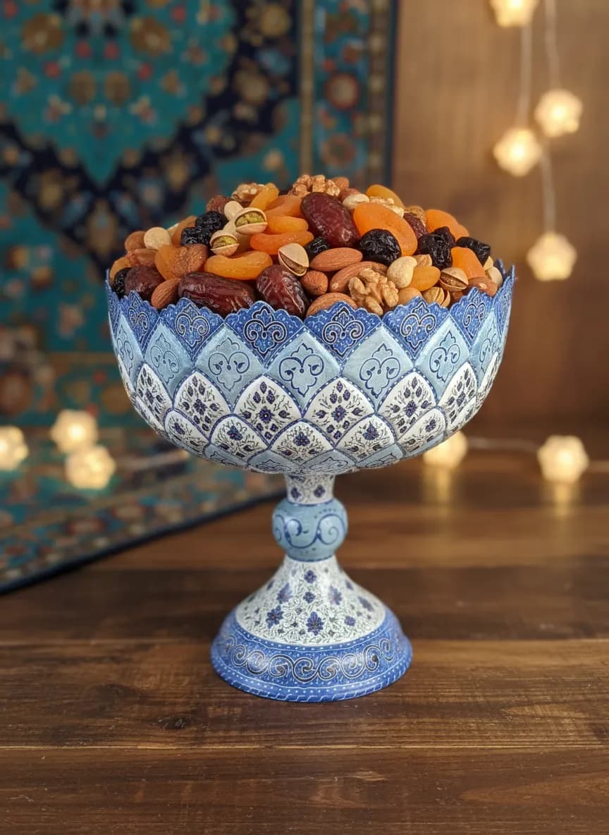 ظرف پایهدار میوهخوری میناکاری — تصویر ۳