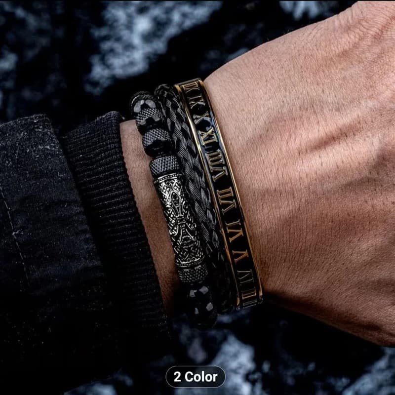 دستبند مردانه گالری گوهرسنگ مدل 3PCS مجموعه سه عددی — تصویر ۵