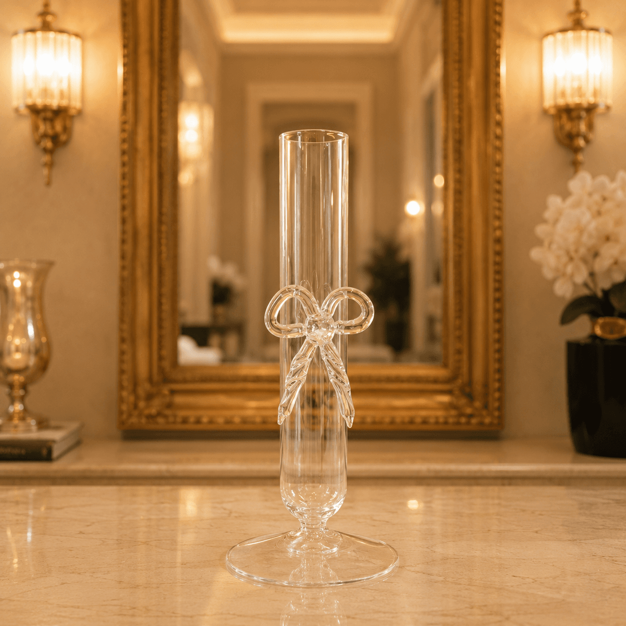 گلدان استوانه‌ای پاپیونی پیرکس دست ساز