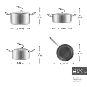 سرویس قابلمه استیل 7 پارچه karaca ترکیه مدل 316- powersteel — تصویر ۳