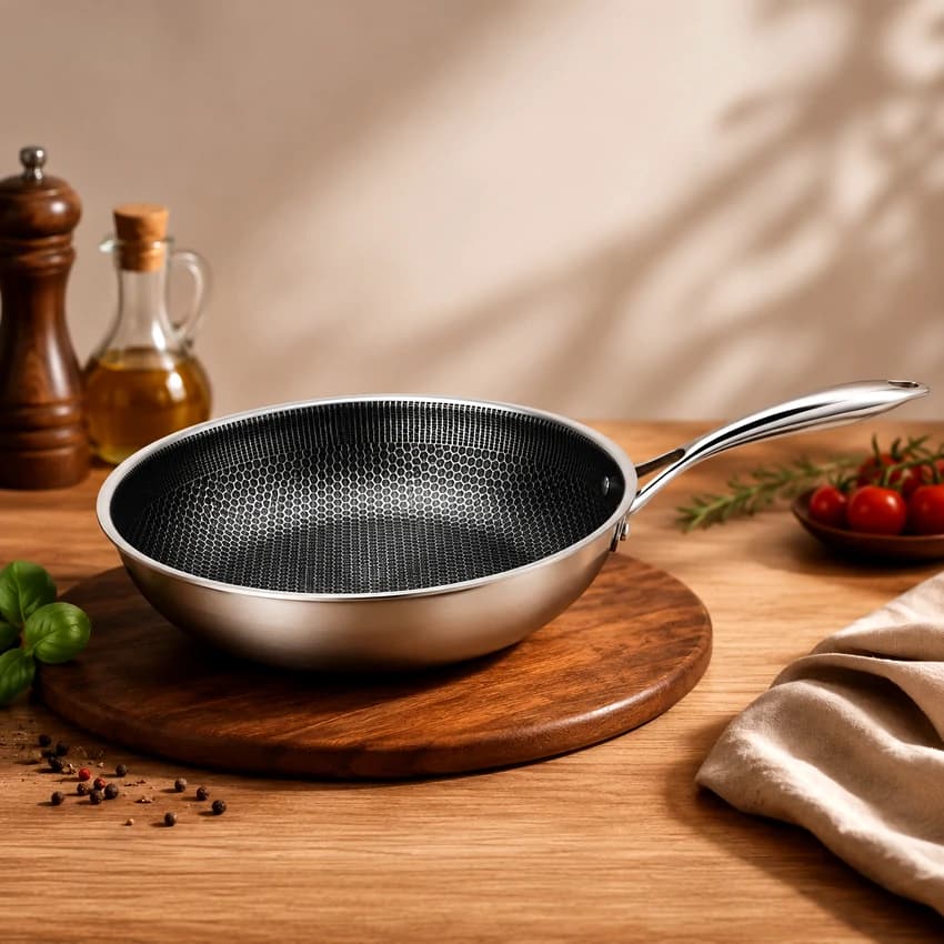 ماهیتابه ووک استیل لانه زنبوری | تابه گود استیل ضد خش — تصویر ۲