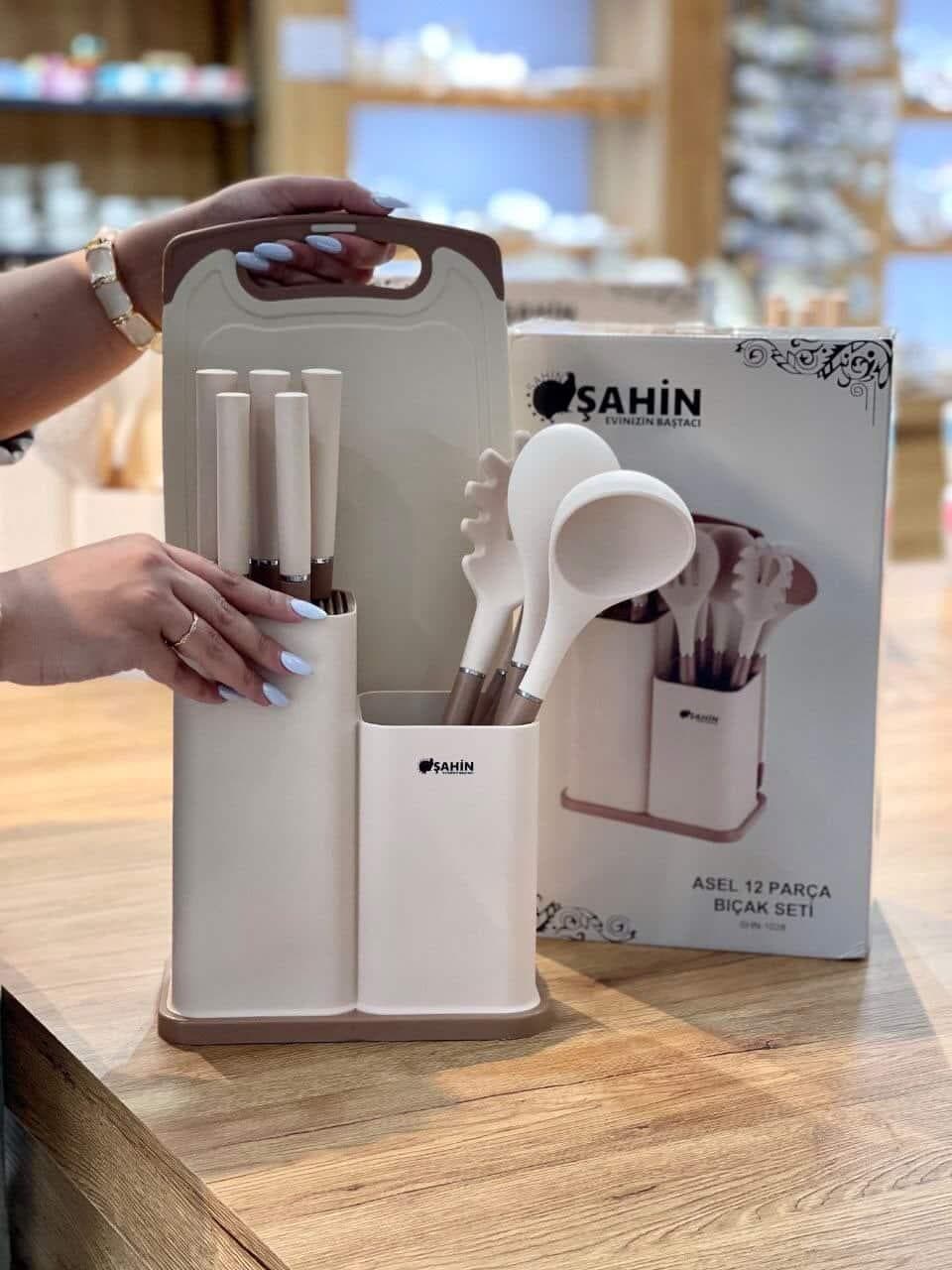 ست چاقو و کفگیر ملاقه و تخت گوشت استندار 12پارچه