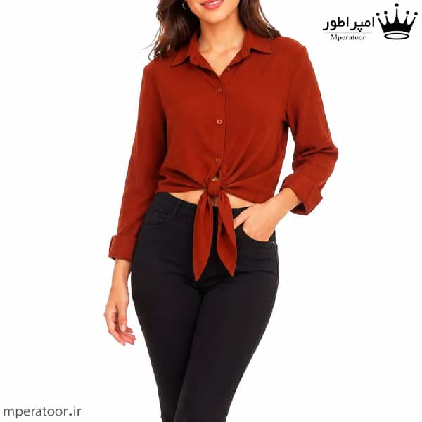 شومیز کراپ نیم تنه گره ای زنانه — تصویر ۳